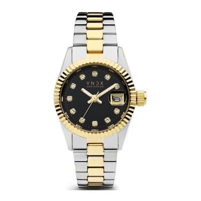 VNDX Amsterdam - Dames horloge - Dare Devil XS - Goud en Zilverkleurig - Zwarte wijzerplaat - Elegant en stoer - 26 mm - MT43002-01