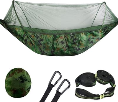 Reishangmat met klamboe - Kampeerhangmat Schommelstoel - Ontspannen Buiten - Compact Lichtgewicht - Dubbel Nylon - Camouflage groen