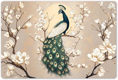 Placemats 45x30 cm - Placemat kunststof - 1 stuk - Pauw - Tak - Bloemen - Borden onderleggers - Decoratie voor op tafel - Keuken tafeldecoratie accessoires - Vinyl onderlegger - Tafelversiering