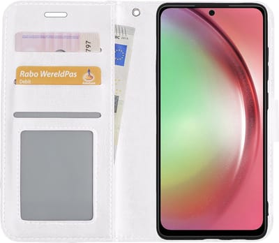 Hoesje - Met Pasjeshouder - Geschikt voor Samsung Galaxy A54 - Luxe Bookcase Portemonee - Flip Case - Kunstleer Book Case - Flipcase - Book Cover - Walletcase - Portemonneehoes - Wit