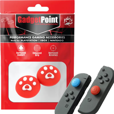 Gadgetpoint - Thumb Grips voor Nintendo Switch Joy-Con Controllers - Gaming Thumbgrips - Performance Anti-Slip Thumbsticks - Bescherming Accessoires - Pootjes - Rood met Wit