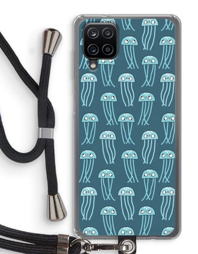 Case Company® - Hoesje met koord geschikt voor Samsung Galaxy A12 hoesje met Koord - Kwallie - Telefoonhoesje met Zwart Koord - Bescherming aan alle Kanten en Over de Schermrand