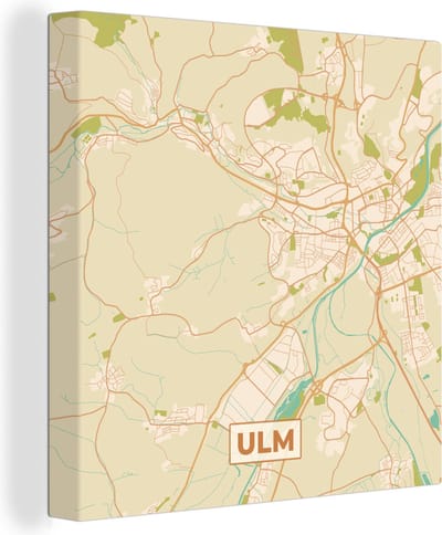 Canvas Schilderij Kaart - Vintage - Plattegrond - Ulm - Stadskaart - 20x20 cm - Wanddecoratie