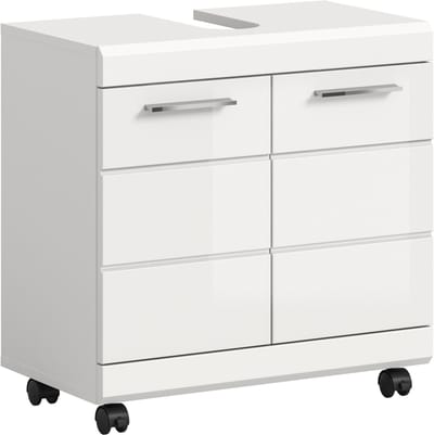 Moderne wastafelkast op wielen - Witte hoogglans - 60x60x34 cm - Stijlvolle badkameropslag