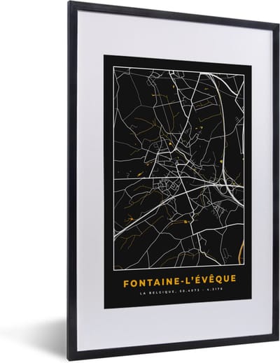 Fotolijst incl. Poster - Fontaine-L'Évêque - Plattegrond - Goud - Kaart - Stadskaart - 40x60 cm - Posterlijst