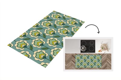Keukenloper 120x60 cm - Keukenmat vinyl Retro - Design - Jaren 70 - Bloem - Keukenmatten loper - Keuken vloerkleed tapijt