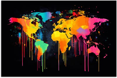 Poster 180x120 cm - Wereldkaart - Verf - Kleurrijk - Graffiti - Wereld - Posters - Wanddecoratie keuken - Muurdecoratie woonkamer - Decoratieve accessoires - Kamer muur decoratie