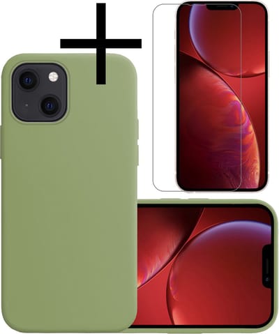 Hoesje - Met Screenprotector - Geschikt voor Apple iPhone 13 Mini - Sterk & Shockproof - Back Cover - Siliconen Case - Telefoon Hoes - Groen