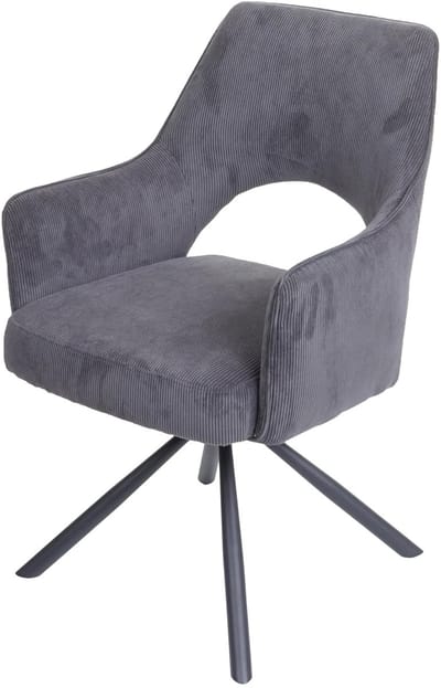 Eetkamerstoel MCW-K30, keukenstoel, fauteuil, draaibare autostand, stof/textiel MVG ~ corduroy donkergrijs