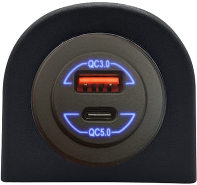 ProRide 12-24V USB/USB C Autolader 2 Poorten Opbouw - 36W+60W QC5.0 - Snellader - Enkelvoudig Paneel - Blauw