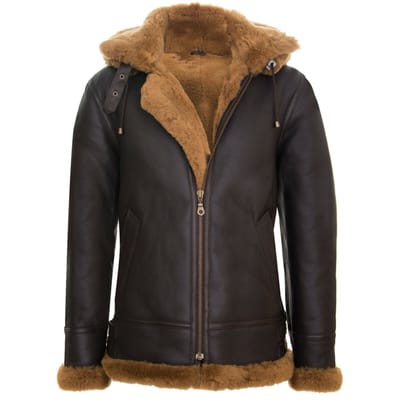 Heren schapenvachtleer B3 Flying Jacket-Columbus met capuchon