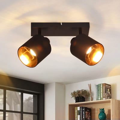 Glitzerlife Vintage Stoffen Plafondspot - Plafondlamp - 2-lichts E14 Fitting - 350° Zwenkbaar - Zwart Exclusief Lichtbron Max. 25W voor Woonkamer Slaapkamer Keuken Gang