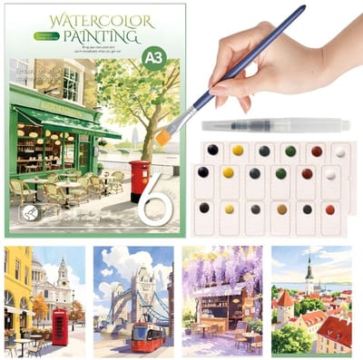 Ainy Aquarel verf set nummer 10 Europesa A3 voor kinderen en volwassenen | Waterverf Pakket met Aquarelpapier & penseel | Knutselen voor meisjes & jongens | Schilderen op kleurboek | Creatief hobby cadeau | Tekenen werkboek | Schilderset Schetsboek