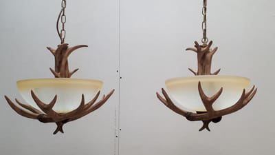 WildChick Hanglamp Eettafel Herten gewei - 6 lichts - 100x45x120cm - Bruin - Glas/Epoxyhars - hanglampen eetkamer, hanglamp landelijk, hanglampen woonkamer, hanglamp serre, hanglamp herten gewei, hanglamp glas