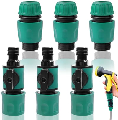 Dailygoods- Slangconnector - 3 Stuks - Met Afsluitklep - Voor 1/2 Inch Tuinslangen - Tuinslang Koppelingen - Hoogwaardige ABS Kunststof - Groen