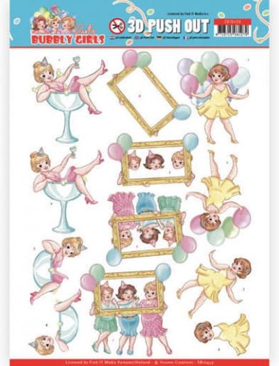 Let's have fun Bubbly Girls Party 3D-Push-Out Sheet by Yvonne Creations