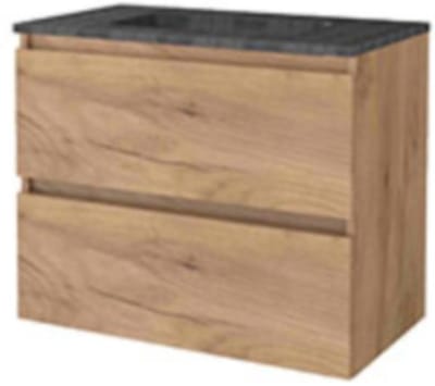 Basic-Line Start 46 Badkamermeubelset - 80 x 46 cm - Greeploos - 2 Lades - Hardstenen Wastafel - Zonder Kraangat - Whisky Oak