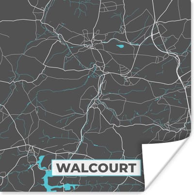 Poster België – Walcourt – Stadskaart – Kaart – Blauw – Plattegrond - 100x100 cm XXL