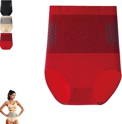 1 paar sportshorts met hoge taille - Maat L (47-57 kg) - Vetverbrandende en vormgevende shorts - Heupliftende shorts - Naadloze, vormgevende shorts met hoge taille - Effectieve buikcorrectie - Felrood