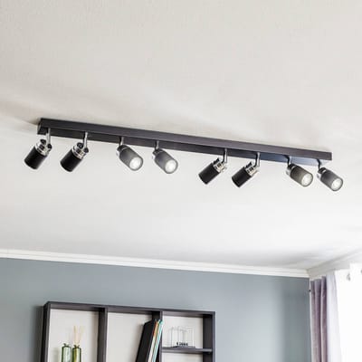 Luminex Plafondspot Rondo zwart/chroom, roestvrij staal, 8-lamps.