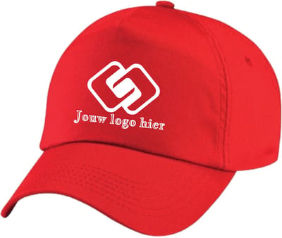 Rode pet bedrukt met logo - jouw logo bedrukt op pet - Beechfield - 5 panel pet - bedrijfskleding - werkkleding - festival - evenement