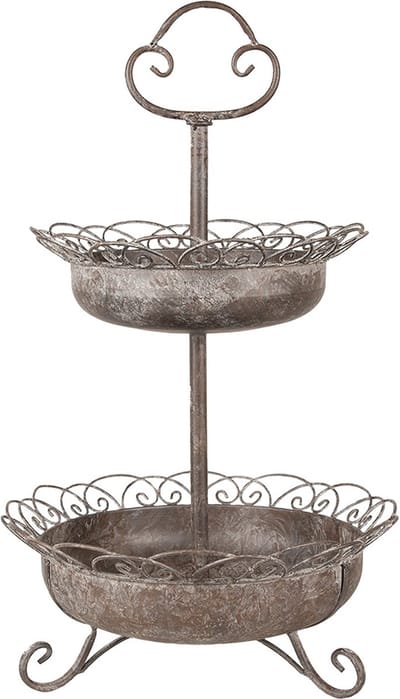 Clayre & Eef Etagère 2 laags Ø 37x61 cm Bruin Metaal