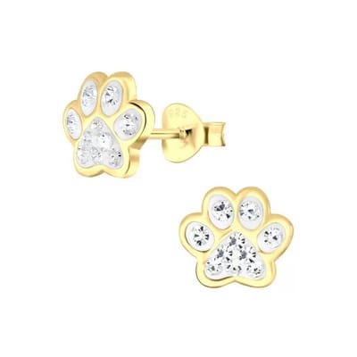 Oorbellen meisje - zilver - roze kristallen - gold plated - 8 mm