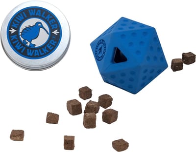 kiwi walker - hondenspeelgoed - let's play - icosaball mini - blauw - fooddispender, drijft stuitert , zeer sterk - apporteren - 6 x 7 cm