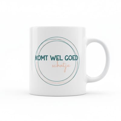 Motiverende Tekst Mok 330 ml – “Komt Wel Goed Schatje” Positieve Koffie- & Theebeker Cadeau