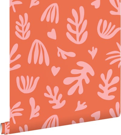 ESTAhome behang planten in Matisse stijl oranje en roze - 50 x 900 cm - 131021
