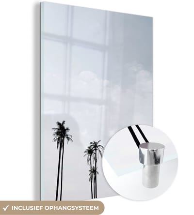 MuchoWow® Glasschilderij 120x160 cm - Schilderij acrylglas - Palmbomen - Zomer - Tropisch - Foto op glas - Schilderijen