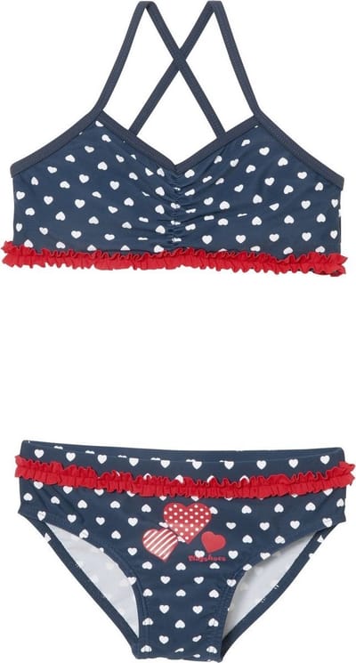 Playshoes kinderbikini met UV-bescherming, hartjes, marineblauw