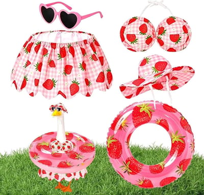 Tuineend Decoratie Set - Zomer Eend Outfit - Tuin Verfraaien - Aardbeien Kawaii Patroon - 4x30x4 cm - Uniek Kenmerk