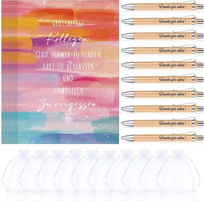 Dailygoods- Cadeauset met 10 Inspirerende Kaarten - Houten Balpennen - Organza Zakjes - Afscheidsgeschenken - Creatief Ontwerp - Tijdloze Elegant - Bedankcadeau