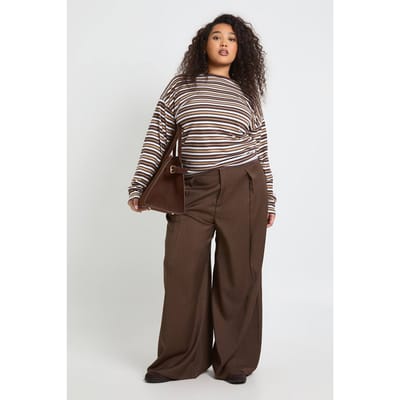 boohoo Dames Plus Marl Geplooide Wijde Pijpen Broek | Chocoladebruin | Maat: 44
