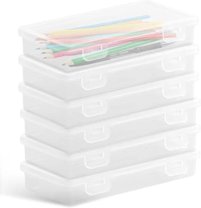 Set van 6 stapelbare doorzichtige pennenorganizers, 19 x 9,5 x 3 cm, voor penseelpen, kantoorbenodigdheden en schrijfgerei