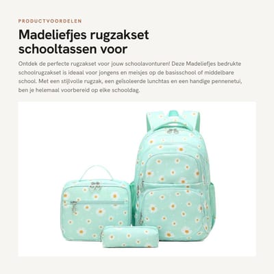 Dailygoods- Schoolrugzakset - Waterdichte Rugzak - Geïsoleerde Lunchtas - Pennenetui - Lichtgewicht Nylon - 30x16x43 cm