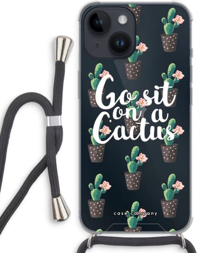 Case Company® - Hoesje met koord geschikt voor iPhone 14 hoesje met Koord - Cactus quote - Telefoonhoesje met Zwart Koord - Bescherming aan alle Kanten en Over de Schermrand