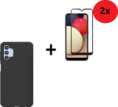 Samsung A32 Hoesje - 5G - Siliconen - Samsung A32 Screenprotector - Hoesje Zwart Case + 2x Screenprotector