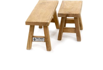 Set van 2 kleine DECORATIEVE krukjes in teakhout - Echt Klein !! Niet om op te zitten #stopretouren !