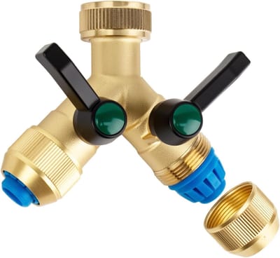 2-way waterverdeler 3/4 inch met 2 x 1/2 inch aansluiting voor tuinslangen en plug-in systeem voor optimale irrigatie