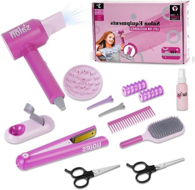 Complete Haardressing Set voor Kinderen, Schoonheidssalon Speelgoed met Föhn, Haarstylers, Kam en Scharen, Rollenspel Speelgoed voor Meisjes vanaf 3 Jaar