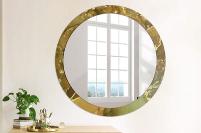 Coloray Bedrukte Spiegel - Metalen wervelingen Wandspiegel Met Print - 90 cm - Gouden Bedrukte Spiegel - Wandspiegel Met Print - Wandspiegel Decoratieve Print - Bedrukte Spiegel