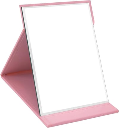 Folding Mirror Portable - Table Mirror Multi Stand Angle - Travel Mirror - Super HD Makeup Mirror - Folding Mirror met PU Leather Cover - Collapsible Mirror - 16x12cm (Pink)