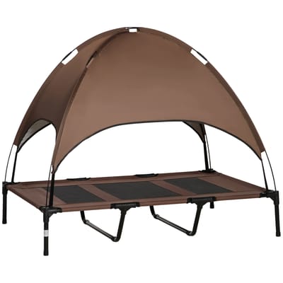 PawHut bed voor hond kat op poten, groot comfort, velum anti-UV stof, oxford microfoongeperforeerd + parasol + transporttas inbegrepen