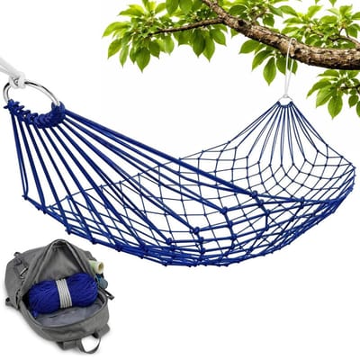 Net-hangmat – 250 x 80 cm – Draagvermogen 150 kg – Hangmat van nylontouw – Hangmat voor buiten/kamperen – Ontspannende hangmat – Zomerhangmat – Ademend – Geschikt voor buiten of op het terras