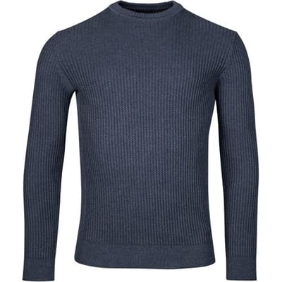Baileys Trui Crew Neck Uni Color Allover Structure Knit Deep Denim Blue / male