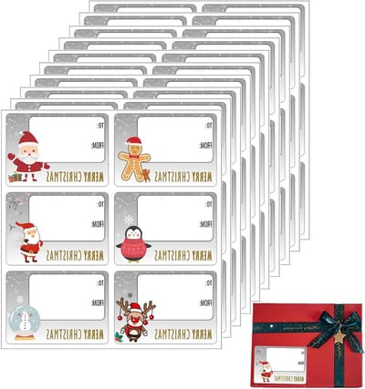 Set van 60 zelfklevende etiketten voor Kerst, cadeauverpakking, decoratie met 6 verschillende motieven voor feestelijke geschenken en versiering