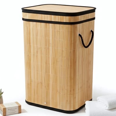 Lomera Wasmand Bamboe - Wassorteerder - 72 Liter - Klapdeksel - Uitneembare Waszak - Wasbare Binnenzak - Natuurlijk Bruin - Lichtgewicht Wasmand - Compact Formaat - Ruimtebesparend Ontwerp - Stevige Constructie