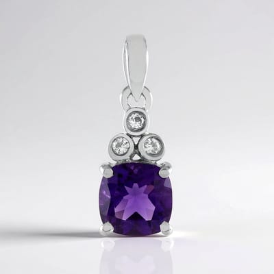 Cavill - Zilveren Hanger 925 Sterling Platina Geplateerd - Zambia Amethist 1,2 ct - Cambodjaanse Zirkonia 0,09 ct - Luxe Paars